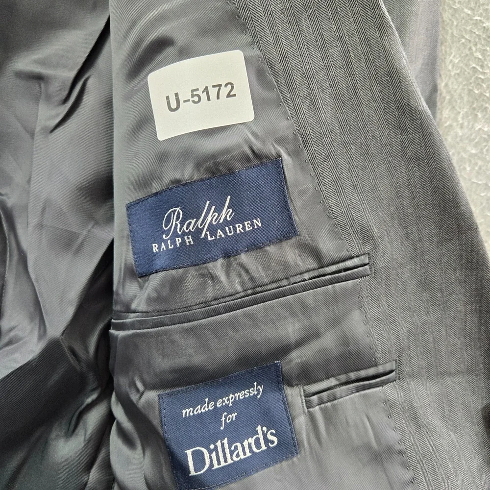Ralph Ralph Lauren Men Jacket 44‎ Gray Blazer 100% Wool Button Up Long Sleeve